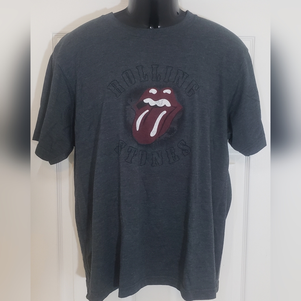 Rolling Stones T-Shirt Black Letters Hot Lips Men Size Large